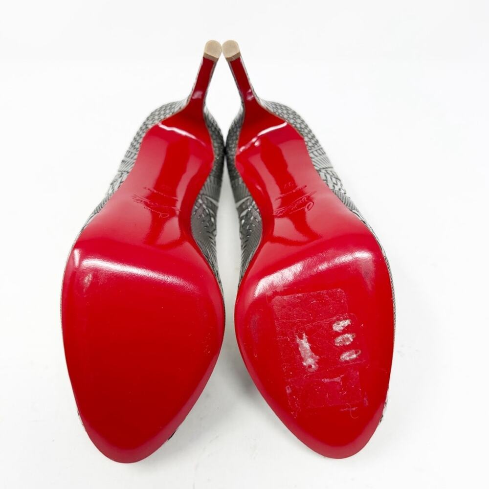 Christian Louboutin Suellena Silver Geometric Peep Toe Heels Womens Size EU 37 - Picture 9 of 10
